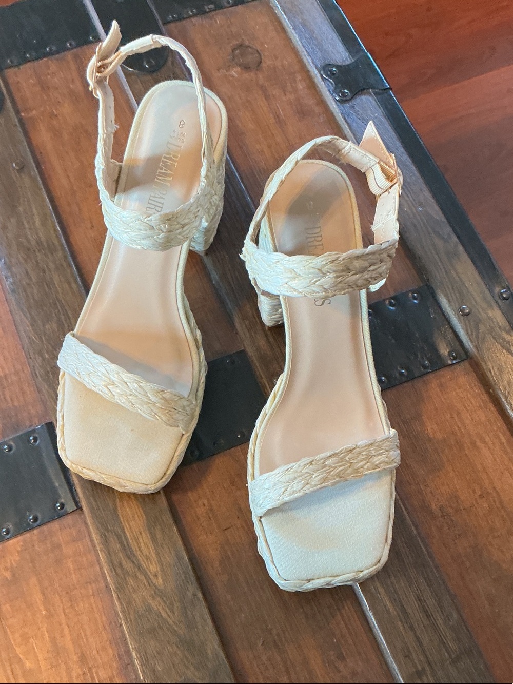 Dream Pairs Cream Braided Block Heel  Sandals